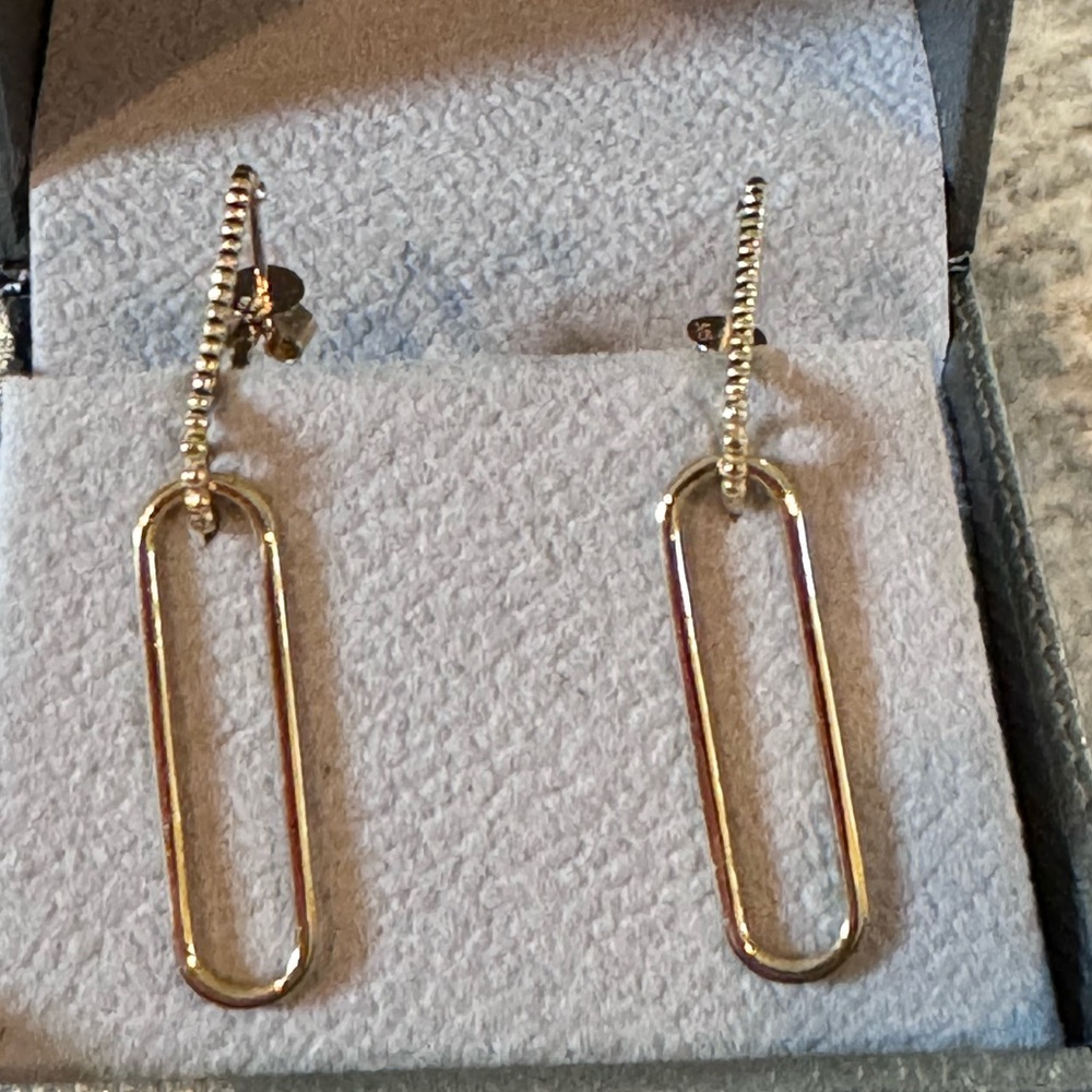 Bony Levy 14kt gold paperclip drop earrings, $600 NEW IN BOX